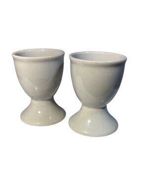 White Ceramic Egg Cups Classic Footed Design 2.75" Tall Lot of 2